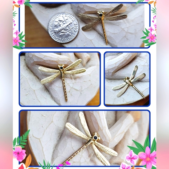 14k Dragonfly Pendant with Genuine Bezel Set Sapphire - Picture 1 of 3